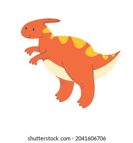 cute cartoon orange dinosaur. duck-nosed parasaurolophus. fantastic, monster, dragon animal on a white background. Stock children's vector illustration.