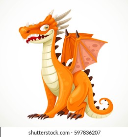 Cute cartoon orange dragon isolated on a white background