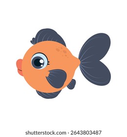 Cute cartoon orange fish with big eyes. Funny underwater character for children's illustrations, aquarium themes and educational designs.