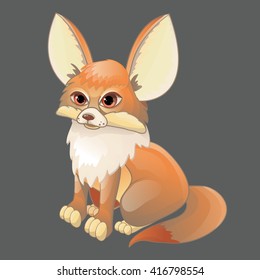 Cute cartoon orange fox Fenech. Animal isolated on a gray background. Vector illustration.