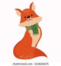 Cute cartoon orange fox with green scarf vector illustration