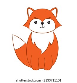 Cute cartoon orange fox on a white background.