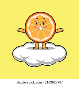 Cute cartoon orange fruit character standing in cloud vector illustration in concept 3d style
