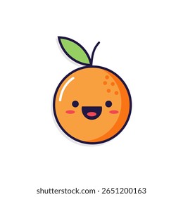 Cute cartoon orange with a happy face and leaf. Ideal for food, healthy eating, or playful designs.