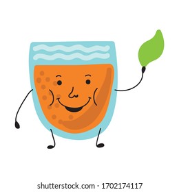 Cute cartoon orange juice glass. Vector illustration