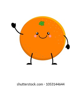 Cute cartoon orange. Kawai orange. Vector illustration isolated on white background.