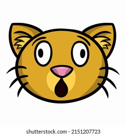 Cute cartoon orange kitten looks and wonders, cat face , vector illustration on white background