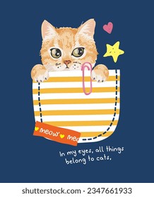cute cartoon orange kitten in stripe pocket for fashion print svg