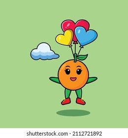 Cute cartoon Orange mascot is skydiving with balloon and happy gesture cute modern style design for t-shirt, sticker, logo element