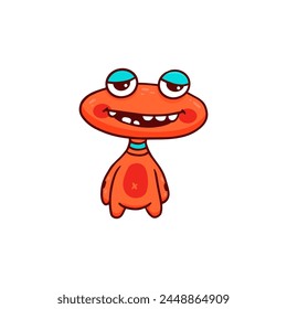 Cute cartoon orange monster on white background. Monster Icon.  Funny Alien. Doodle monster. Vector illustration