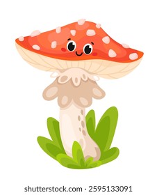 Cute cartoon orange mushroom. Vector illustration on white background. For prints, fabric, publications, games.