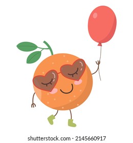 Cute cartoon orange on white background. Vector illustration.