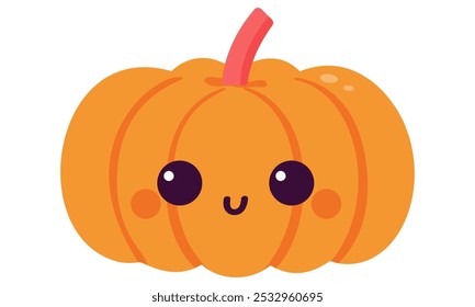 Cute cartoon orange pumpkin character with smiling face and big eyes. Kawaii style illustration for autumn, Halloween designs. Vector art.