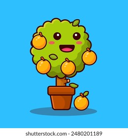 cute cartoon orange tree in pot vector illustration design