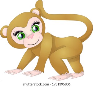 A cute cartoon orangutan ape monkey animal character with big green eyes.