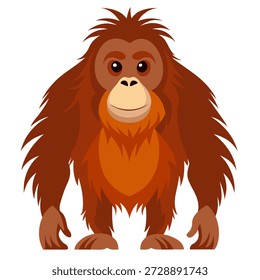 Cute cartoon Orangutan monkey. Cute cartoon young primate symbolizing wildlife  and animal life. Perfect for educational projects, children’s design, zoo and wildlife. Isolated vector illustration