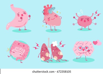 cute cartoon organ with helath concept on the blue background