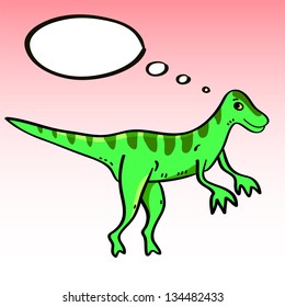 Cute cartoon ornithomimus dinosaur character with a speech bubble, vector