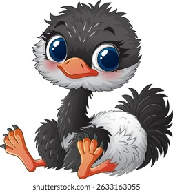 Cute cartoon ostrich with big eyes and fluffy feathers