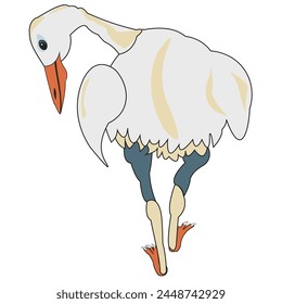 Cute cartoon ostrich. The bird turned its back. close-up.