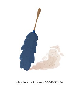 Cute cartoon ostrich feather duster sweep dust. Household, maid duties, cleaning services concept. Stock vector illustration isolated on white background.