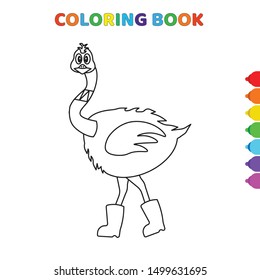 cute cartoon ostrich front view coloring book for kids. black and white vector illustration for coloring book. ostrich front view concept hand drawn illustration