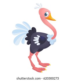Cute cartoon ostrich. Vector character illustration for children book.