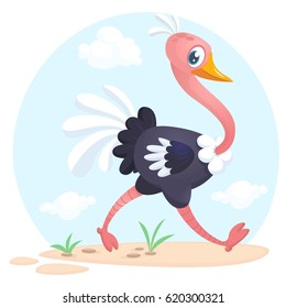 Cute cartoon ostrich. Vector character illustration for children book.