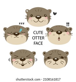 Cute cartoon otter in different emotions .