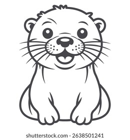 Cute Cartoon Otter Outline Smiling Otter vector Line Art for Coloring Book