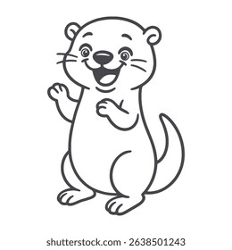 Cute Cartoon Otter Outline Smiling Otter vector Line Art for Coloring Book