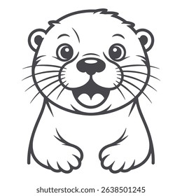 Cute Cartoon Otter Outline Smiling Otter vector Line Art for Coloring Book