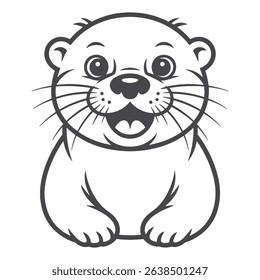 Cute Cartoon Otter Outline Smiling Otter vector Line Art for Coloring Book