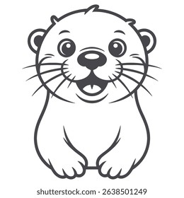 Cute Cartoon Otter Outline Smiling Otter vector Line Art for Coloring Book