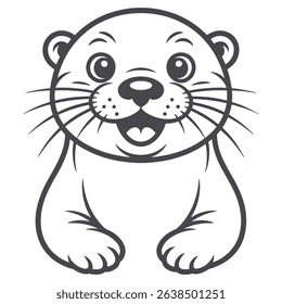 Cute Cartoon Otter Outline Smiling Otter vector Line Art for Coloring Book