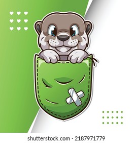 Cute cartoon otter in a pocket