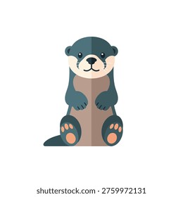 Cute cartoon otter sitting and smiling on a white background