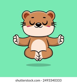 Cute cartoon otter sitting in yoga pose. cartoon animal vector illustration hand drawn