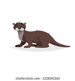 Cute cartoon otter. Wild animal. Vector illustration for child books. Predator animal. Isolated on white background.