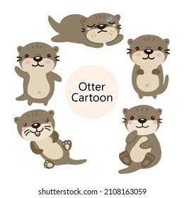 Cute cartoon Otters in different actions .