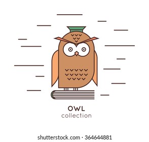 Cute cartoon owl. Back to school. Flat design. Thin line style
