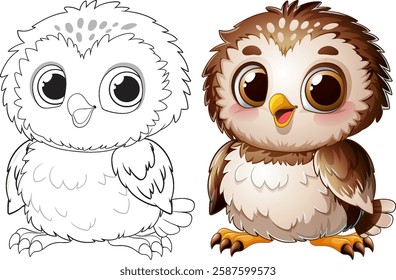 Cute cartoon owl with big expressive eyes