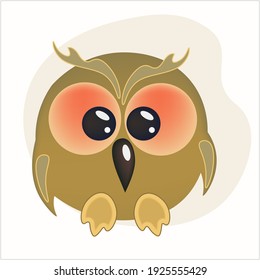 Cute cartoon owl with big kind eyes.Wise character mascot. Vector illustration on white background. Flat style.