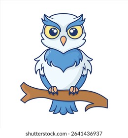 Cute cartoon owl blue and white color animal illustration, Flat Cartoon Style design for Web, Flayer, Sticker, Landing Page, banner.