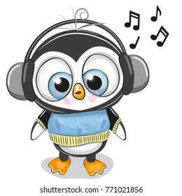 Cute cartoon Owl Boy with headphones on a white background