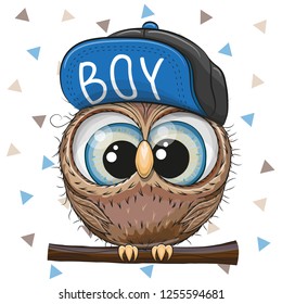 Cute Cartoon Owl in a cap on a white background