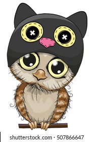 Cute cartoon owl in a Cat hat