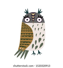 Cute cartoon owl. Childish print perfectly look on t-shirt, poster, nursery decoration, apparel design. Scandinavian vector Illustration