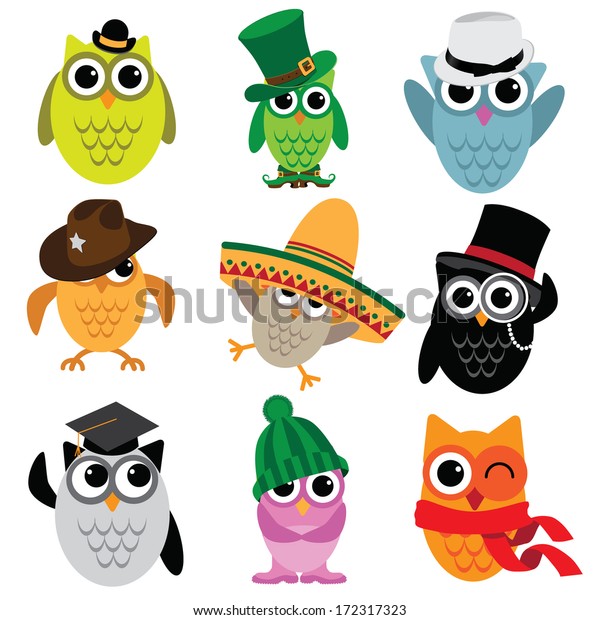 Cute Cartoon Owl Collection Eps 10 Stock Vector Royalty Free