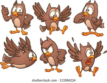 Cute cartoon owl in different poses. Vector illustration with simple gradients. Each in a separate layer.